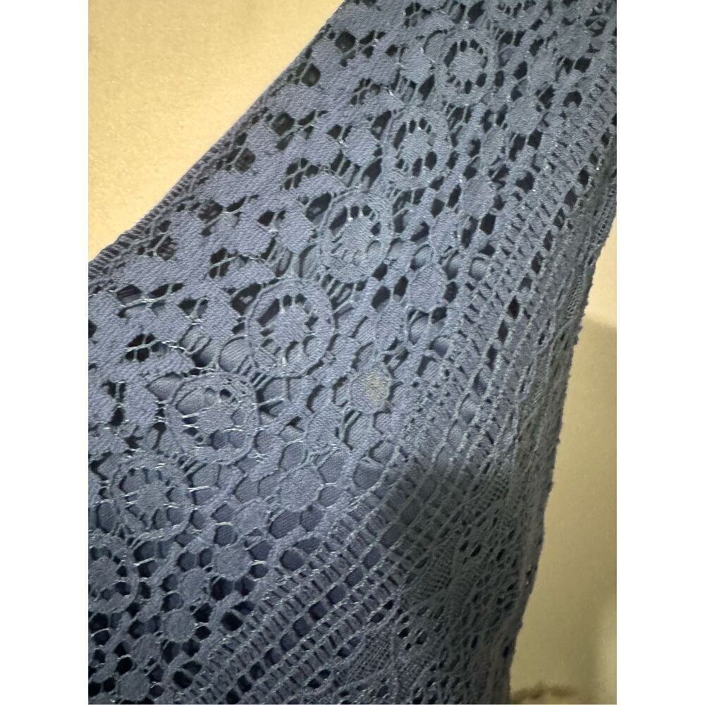 Sleeveless Blue Crochet Maxi Dress - V-Neck - Picture 7 of 8